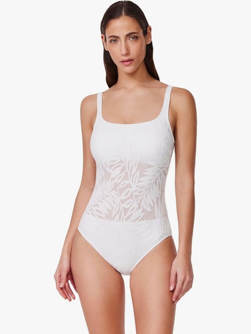 Profile by Gottex Textured Square Neck One Piece With Mesh Cutout Midsection